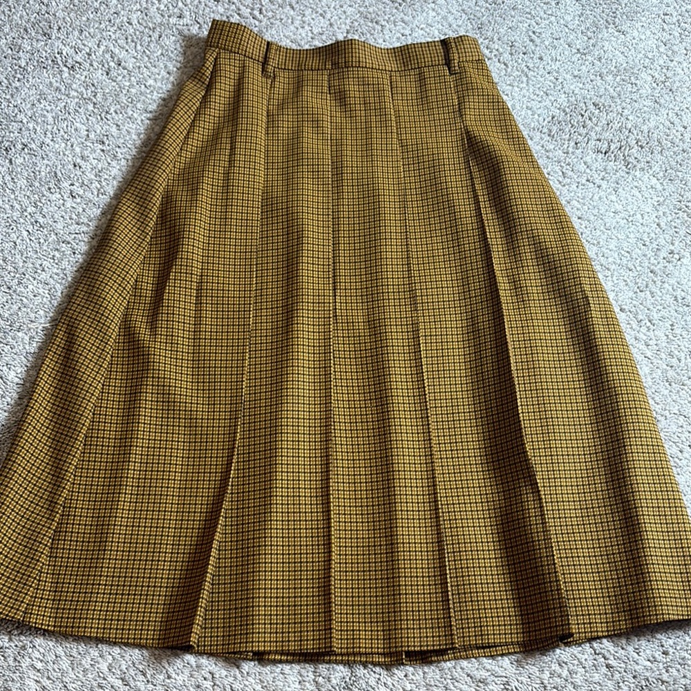Little Moon Mustard Checkered A-Line Skirt
